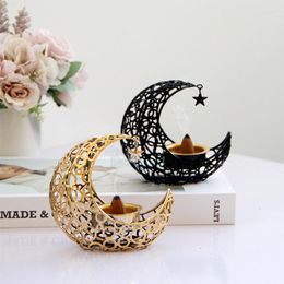 Candle Holders Light Luxury Crescent Moon Star Black Gold Metal Holder Romantic Wedding Christmas Cup Decor 10.5CM