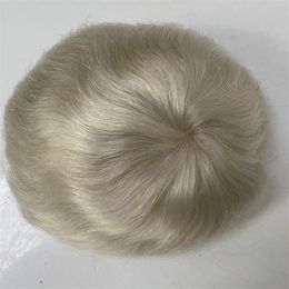 Russian Virgin Human Hair Pieces White Blonde Platinum Color 60# 8x10 Full Lace Unit Toupees for White Men