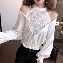 Women's T Shirts Sexy Party Solid Sequins Hanging Neck Strapless Top Slim Nightclub Elastic Waist T-Shirt 2023 Spring Summer Fashion