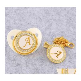 Pacifiers# Golden Initial Letter Baby Pacifier With Chain Clip Luxury Sucette Bebe Bpa White Chupete For 018 Months 210407 Drop Deli Dhdnv