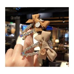 Hair Clips Barrettes Fabric Bow Hairclip Rhinestone For Women Lady Crystal Hairpin Boutique Headwear Accessories Dhs M939F Drop De Dhzgj