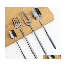 Flatware Sets 4Pcs/Set Black Dinnerware Knife Fork Spoons Cutlery Set 18/10 Stainless Steel Dinner Tableware Bar Party Sierware Drop Dhvfe