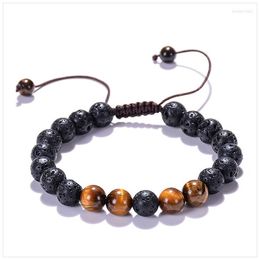 Strand Simple Fashion Style Natural Yellow Tiger Eye Multi-kind Stone Mixed Lava Volcanic Rock Beaded Charms Women Men Bracelets