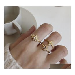 Band Rings Real 925 Sterling Sier Open Ring For Women Korean Gold Plated Double Triangle Flower Square Finger Jewelry Ymr869 Drop Del Otf4X