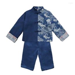 Ethnic Clothing Autumn Chinese Traditional Casual Boy Set Winter 2022 Fashion Active Denim Jacket Jeans Pant Kid Children Tangsuit