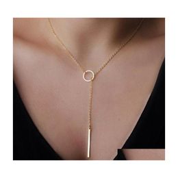 Chains Simple Classic Fashion Stick Pendant Necklace Hollow Girl Long Link Chain Square Copper Necklaces Strip Jewellery For Women Dro Dhjkz