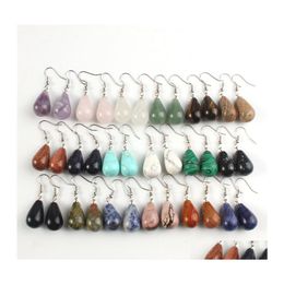 Dangle Chandelier Water Drop Natural Stone Earring For Women Tiger Eye Clear Quartz Lapis Opal Obsidian Cone Bead Hook Earrings De Otasb