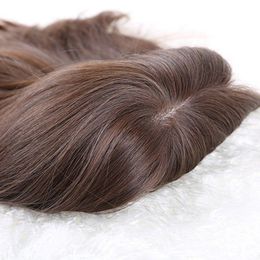 Invisible silk skin base human hair toppers hairpieces for women with thinning hair European virgin cllp in topper 15x16cm 6x6" natural brown black hairs piece