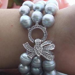 fashion Jewellery women 3rows 9-10mm grey pearl bracelet 8inch AAA