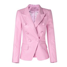 New Designer Women PU Leather Blazers Double Breasted Blazer Coat Long Sleeve Slim Office Lady Formal Fashion Suit Jacket NS1