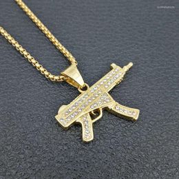 Pendant Necklaces Hip Hop Rhinestones Paved Bling Iced Out Stainless Steel CS GO Gun Pendants For Men Rapper Jewellery Drop