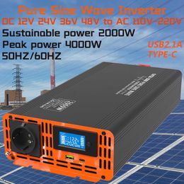 Pure Sine Wave Inverter Voltage Converter Solar Inverter 2000W Peak Power 4000W DC12V 24V 36V 48V to AC 110V 220V Has USB TYPE-C