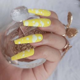 False Nails 24pcs Lemon Yellow 2022 Latest Luxury Jewellery Ballet Coffin Fake French