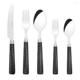 Dinnerware Sets Fashion Leather Texture Cutlery Set 5 PCS ABS Metarial Dishwasher Safe Flatware For 1 Stainless Steel Tableware