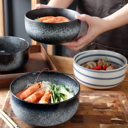 Bowls Japanese-style Ceramic Instant Noodle Bowl With Lid For Dormitory Students Single Large Lunch Box Household Tableware