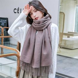 Scarves Hat Glove Set Scarf Women's Solid Color Thick Warm Winter Ladi Hijabs Pashmina Tassel Wrapped Shawl