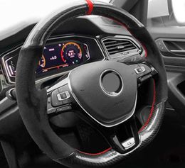 Customized Car Steering Wheel Cover Hand Sewing Original Steering Wheel Braid Black Suede For Volkswagen Golf 7 Mk7 Passat B8