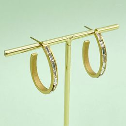 Hoop Earrings Luxury Temperament Oval U-shaped Geometric White Zircon Simple Fashion Women's Banquet Accessories