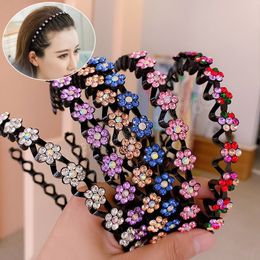 Fashion Plum Blossom Wavy Headband Small Flower Non-Slip Hairband Women Girls Hair Accessories Crystal Bangs Head Hoop