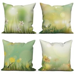 Pillow Flower Grass Green Polyester Cover Waist Case Living Room Chair Sofa Home Decoration 40x40 45x45 50x50cm