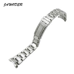 JAWODER Watchband 20mm Men Women Silver Pure Solid Stainless Steel Polishing Brushed Watch Band Strap Deployment Buckle Bracelets 212C