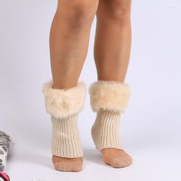 Knee Pads Womens Striped Knitted Boot Cuffs Fur Knit Warm Socks For Winter Unisex Home Floor Slipper Drop