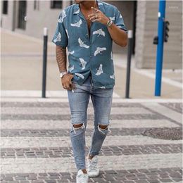 Men's Casual Shirts Men's Shirt 2022 Hawaiian Beach Print Short-sleeved Fashion Slim Outdoor Travel Men Trendy Clothing
