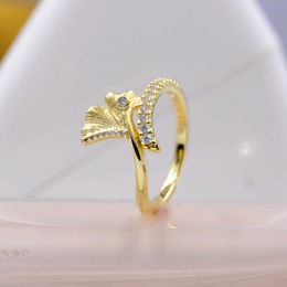 Shine Gold Plated Ginkgo Leaf Ring Fit Pandora Jewellery Engagement Wedding Lovers Fashion Ring For Women