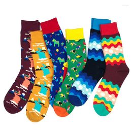 Men's Socks Quality Casual Novelty Art Colourful Funny Breathable Combed Cotton Antiskid Sox Happy Hip Hop Trend Chaussette Homme