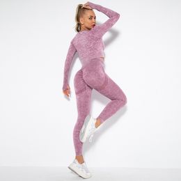 Yoga Outfits Women's Tracksuit Seamless Yoga Set Sports Suit for Fitness Long Sleeve Crop Top Gym Clothing Women Workout Sportswear Two Piece