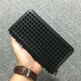 Women and Men Long Style Wallets Panelled Spiked Clutch Bags Patent Real Leather Rivets bag Clutches Long Purses with Spikes Walle267v