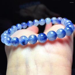 Strand Genuine Natural Dumortierite Quartz Bracelet 7.2mm Stretch Crystal Blue Rutilated Round Bead