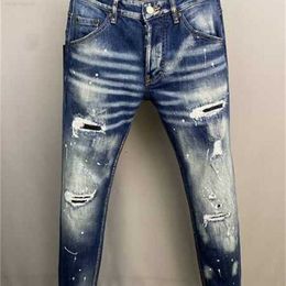 Men's Jeans 2022 Fw 23ss Luxury Brand Designer D2 Men Denim Dsquare Embroidery Pants Fashion Holes Trousers Mens Clothing Us Size 28-38l3e9