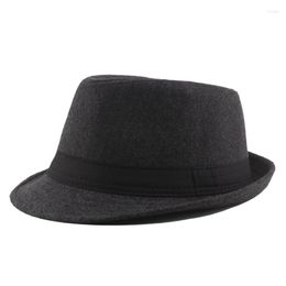 Berets 2022 Autumn Winter British Style Gentleman Fedoras Hat Men Panama Jazz Short Brim Floppy Trilby