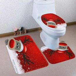 Toilet Seat Covers 3PCS Christmas Cover Rug Bathroom Set Fancy Santa Mat Decorations For Home