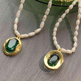 Paris designer necklace earrings tide brand emerald pendant necklaces fashion pearl chain jewelry light luxury women039s a9624360