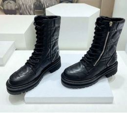 Fall/Winter 2022 Lace up Women's Fashion Short Boots Comfortable Leather Black and White Zipper Decoration