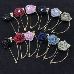 Brooches 6pcs Muslim Safety Hijab Pins Flower Scarf Clips With Chain Women Suit Lapel Pin Wedding Jewelry Wholesale