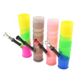 Latest Colourful Silicone Portable Fold Folder Pipes Waterpipe Philtre Dry Herb Tobacco Bowl Hand Smoking Cigarette Holder Hookah Shisha Bong Tube DHL