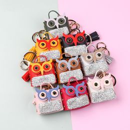 Rhinestone Animal Leather Owl Coin Purse Keychain Trend Car Keyring Pendant Cute Bag Small Ornament Key Chains For Women Handbag