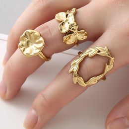 Cluster Rings Fashion Stainless Steel Irregular Lotus Open For Women Pure Gold Finger Luxury Jewelry Gifts Wholesale