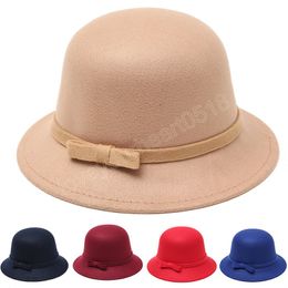 Women Bow-knot Woollen Felt Fedoras Korean Fashion Vintage Elegant Hat Warm Autumn Spring Panama Hat for Ladies