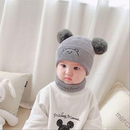 Hair Accessories Baby Knitting Hat Cotton Ear Cap For Boys And Girls Winter Scarf Set Infant Thick Woollen 6 Months-2 Years