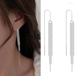 Dangle Earrings Fashion Silver Colour Long Tassel Thread Chain Round Ball Beads Pendants Drop Women's Straight Hanging Earings Jewellery