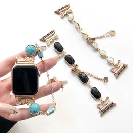 Luxury Gemstone Bracelet Straps With Adjustable Length For Apple Watch Bands 49mm 44mm 42mm 40mm 38mm Wristbands Iwatch 8 Ultra 7 6 5 4 3 Series Watchbands Accessories
