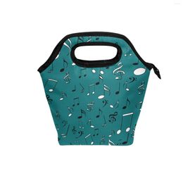 Dinnerware Sets Music Notes Print Cooler Bag Curved Handle Design Portable Insulated Lunch Large Capacity Thermal Insulation Handbag