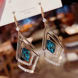 Dangle Earrings Luxury Double Rhombus Geometric Hollow Pendant Tassel For Women Delicate Fashion Metal Vintage Wedding Jewellery
