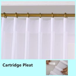 Curtain Cartridge Pleat Morden Soft Snow Pure White Chiffon Window Tulle Curtains For Living Room Sheer Veil Voile Bedroom Drapers