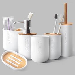 Bath Accessory Set Toothbrush Holder Bathroom Accessories Dispenser Container Soap Bamboo 6Pcs Toilet Brush Cup Six - Piece Emulsion This