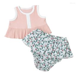 Clothing Sets Summer Infant Baby Girls Set Ruffles Cotton Vest Floral Shorts Suits For Kids